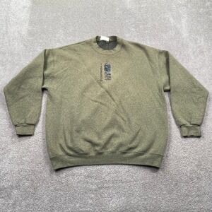 Wilderness Embroidered Pine Tree Crewneck Sweatshirt Olive Green Heather Mens XL